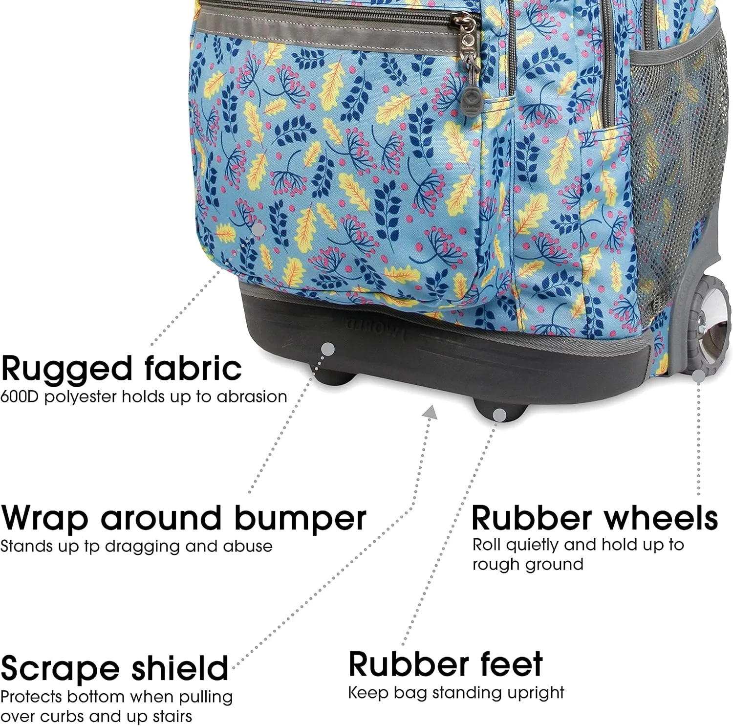 J World New York Sundance Rolling Backpack Girl Boy Roller Bookbag, Sky Leaves, 20 X 13 X 9 (H X W X D)