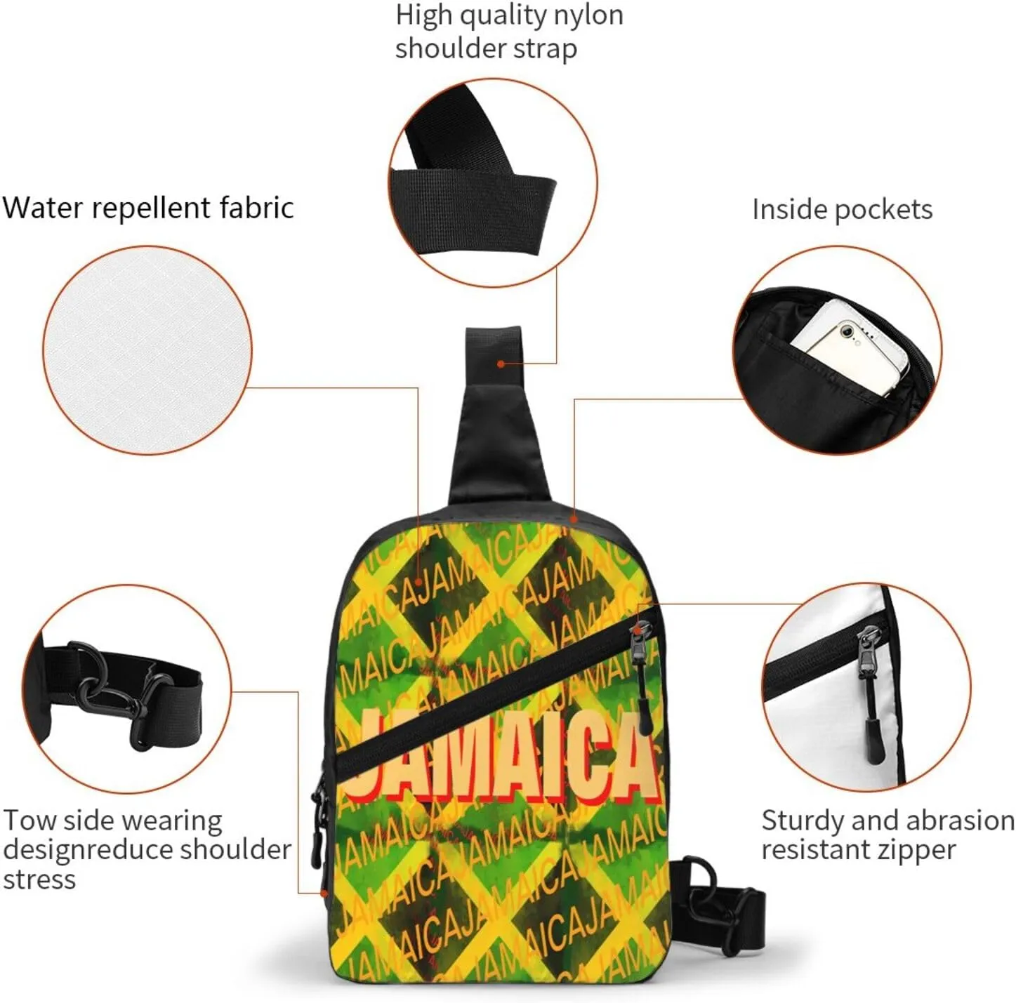 Jamaica Roots Jamaican Flag Portable Crossbody Bag Foldable Sling Bags Sports Gym Chest Daypack Reusable Shoulder Backpack Casual Diagonally Rucksack Fanny Packs