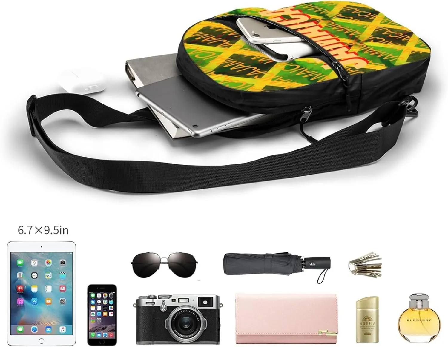 Jamaica Roots Jamaican Flag Portable Crossbody Bag Foldable Sling Bags Sports Gym Chest Daypack Reusable Shoulder Backpack Casual Diagonally Rucksack Fanny Packs