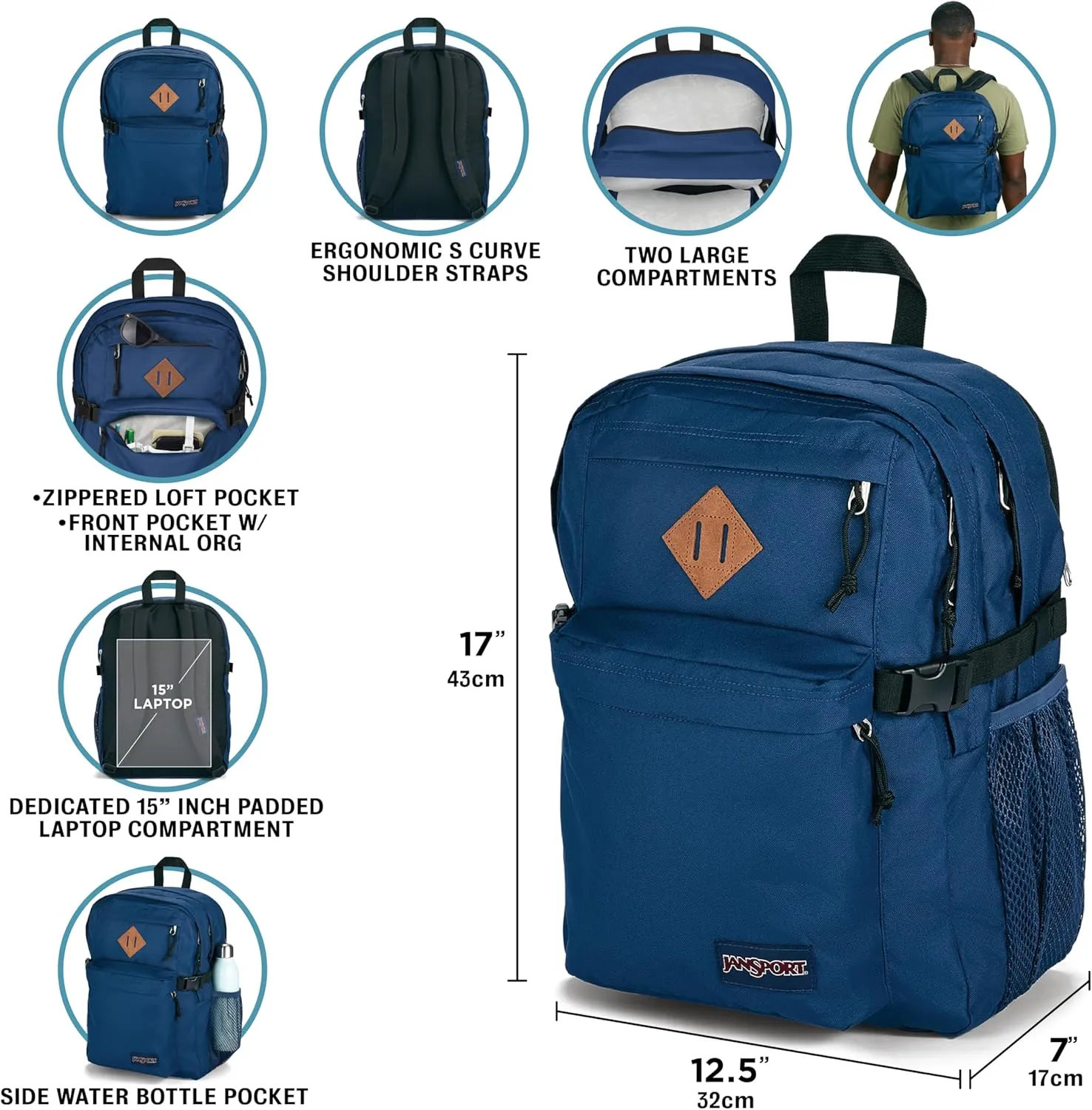 JanSport Main Campus Backpack - Travel or Work backpack w 15-Inch Laptop Sleeve and Dual Water Bottle Pockets, Cosmic City