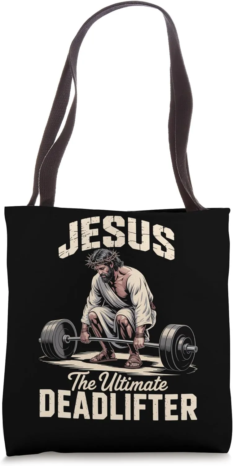 Jesus The Ultimate Deadlifter Gym Christian Athlete Tote Bag