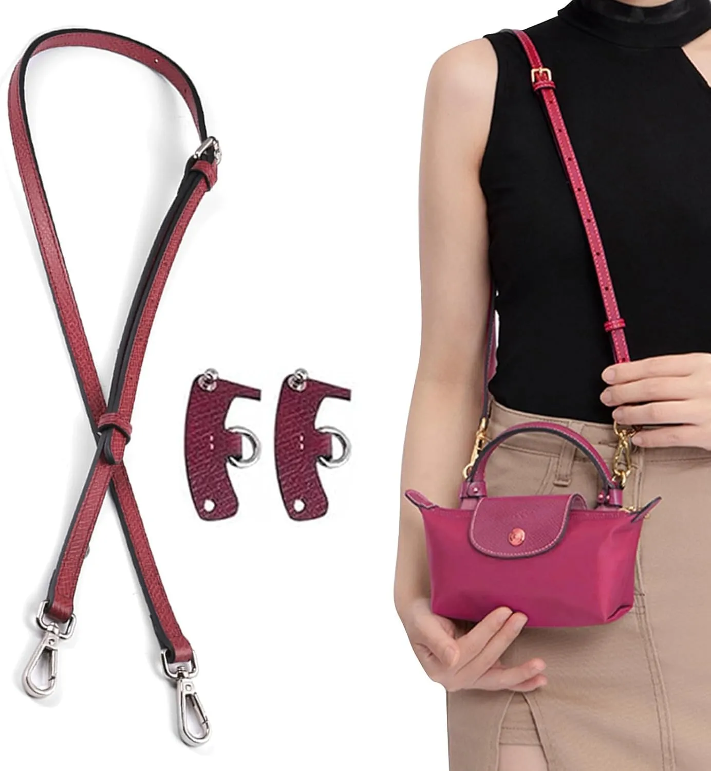 Jiesinlov Leather Bag Shoulder Strap Replacement Crossbody Adjustable Conversion Kit Fit for Mini Pouch