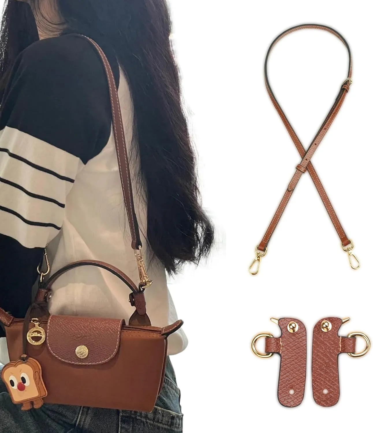 Jiesinlov Leather Bag Shoulder Strap Replacement Crossbody Adjustable Conversion Kit Fit for Mini Pouch