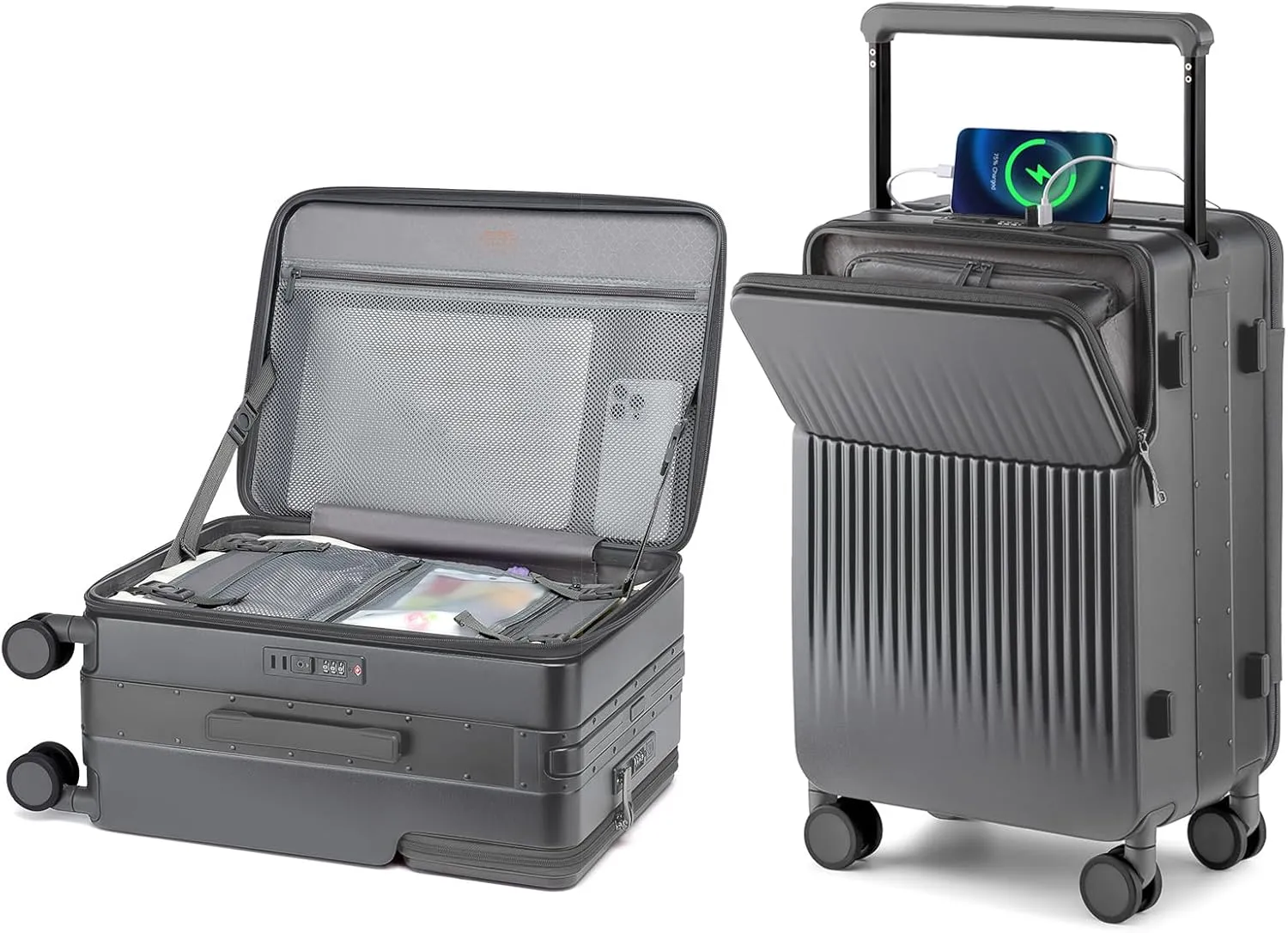 Joyway Carry on Luggage Airline Approved, Hardside Carry-on Suitcase with Charging Port and Spinner Wheels, Hardshell 20 Inch Luggage with TSA Lock, Gray