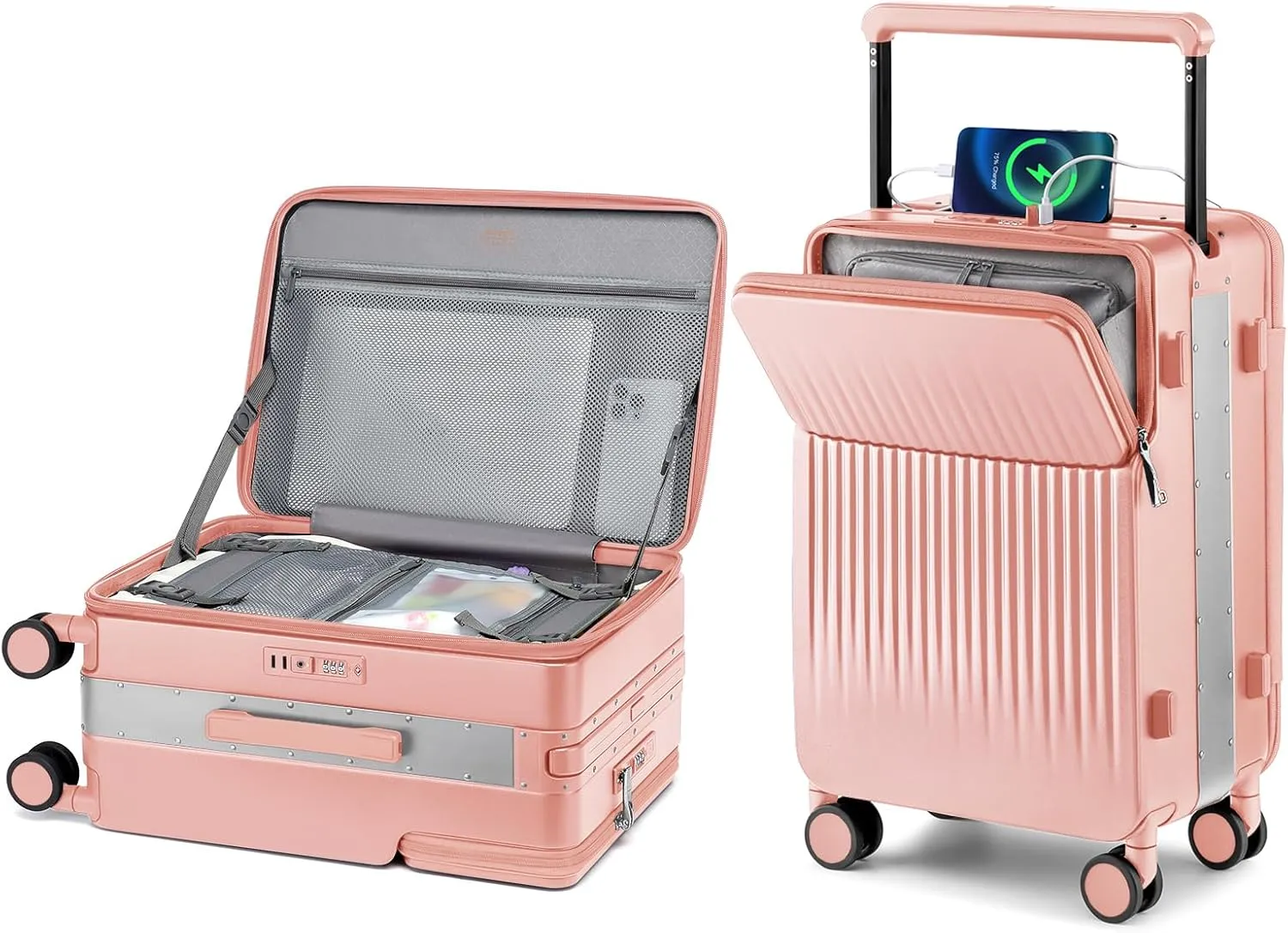 Joyway Carry on Luggage Airline Approved, Hardside Carry-on Suitcase with Charging Port and Spinner Wheels, Hardshell 20 Inch Luggage with TSA Lock, Pink