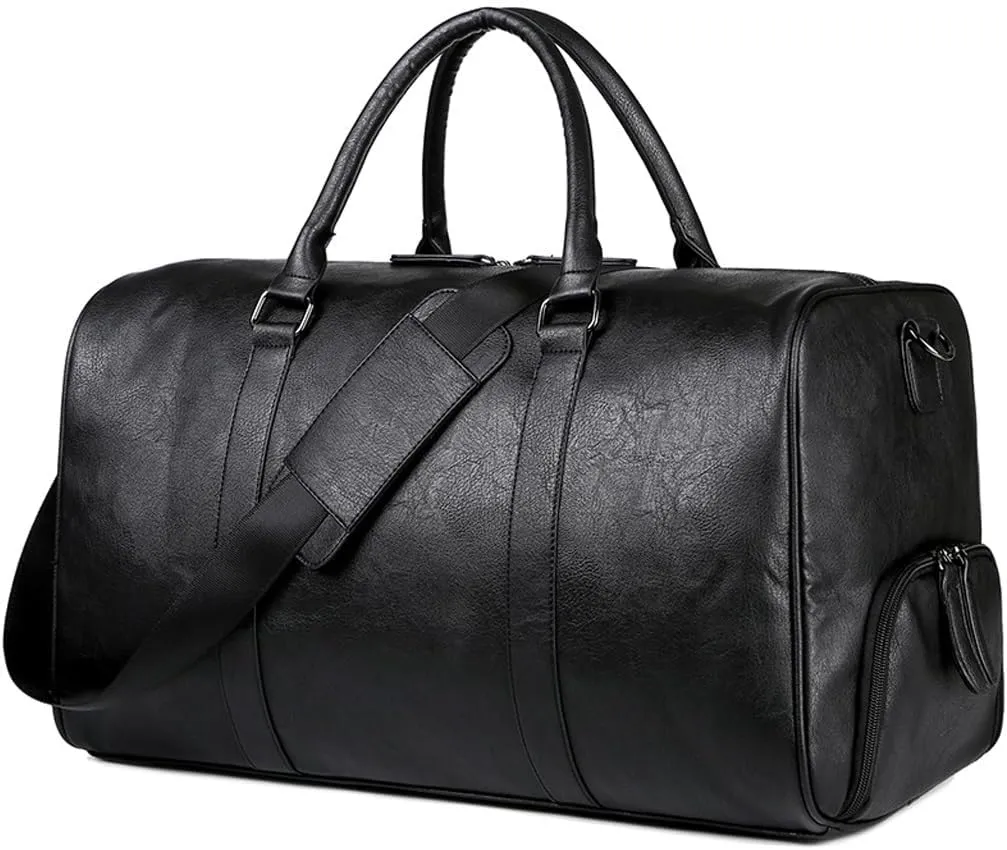 JSEIAJB Men's Leather Vintage Tote Large Capacity Single Shoulder Crossbody with Shoe Position Fitness Duffel Bag