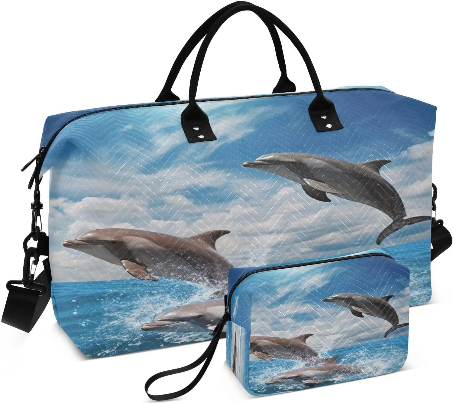 Jumping Dolphins Travel Duffel Bag, Shoulder Weekender Overnight Bags - Large Gym Bag with Wet Pocket