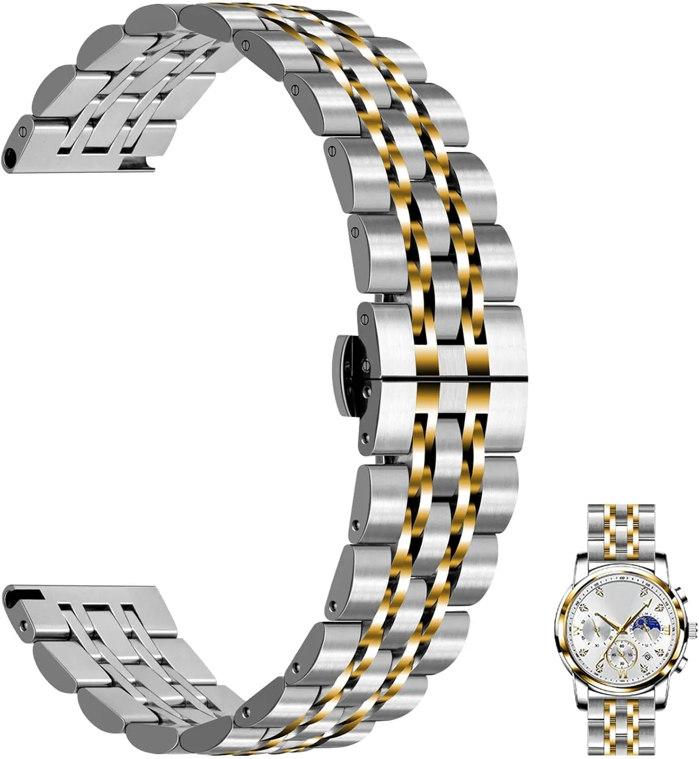 Juntan 7 Beads Quick Release Watch Band, 20mm 22mm Stainless Steel Watch Strap for Men Women, Adjustable Business Metal Watch Bracelet with Butterfly Clasp Multiple Colors