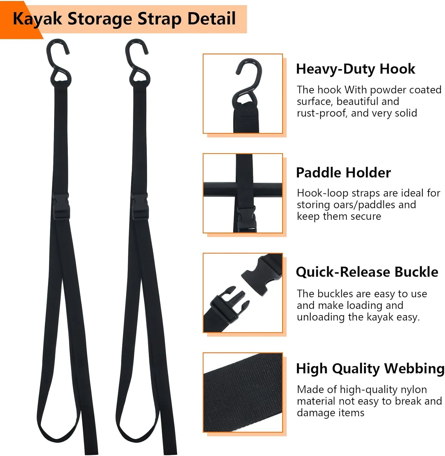 Kayak Storage Strap,Kayak Hanging Straps 1in/1.5in Wide,Adjustable Kayak Wall Mount Straps,Kayak Storage Strap System With Paddle Loops for Hanging 1or 2 Kayak,Paddle Board,Surfboard,Canoe(2/4 Pack)