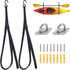 Kayak Storage Strap,Kayak Hanging Straps 1in/1.5in Wide,Adjustable Kayak Wall Mount Straps,Kayak Storage Strap System With Paddle Loops for Hanging 1or 2 Kayak,Paddle Board,Surfboard,Canoe(2/4 Pack)