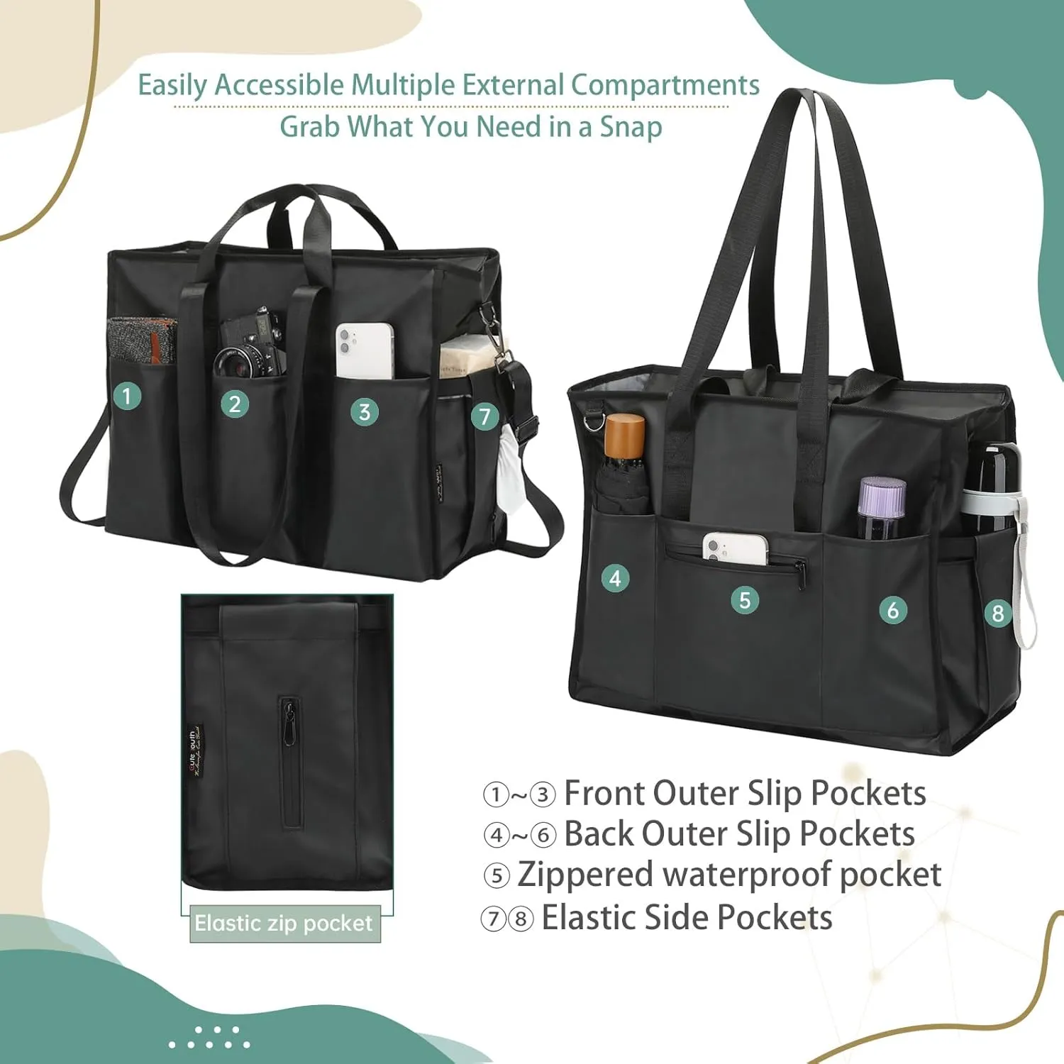 KEBEIXUAN Tote Bag for Women Work, Laptop Bag with Thick Bottom, Waterproof, 22 Pockets for Teacher, Nurse, Professionals