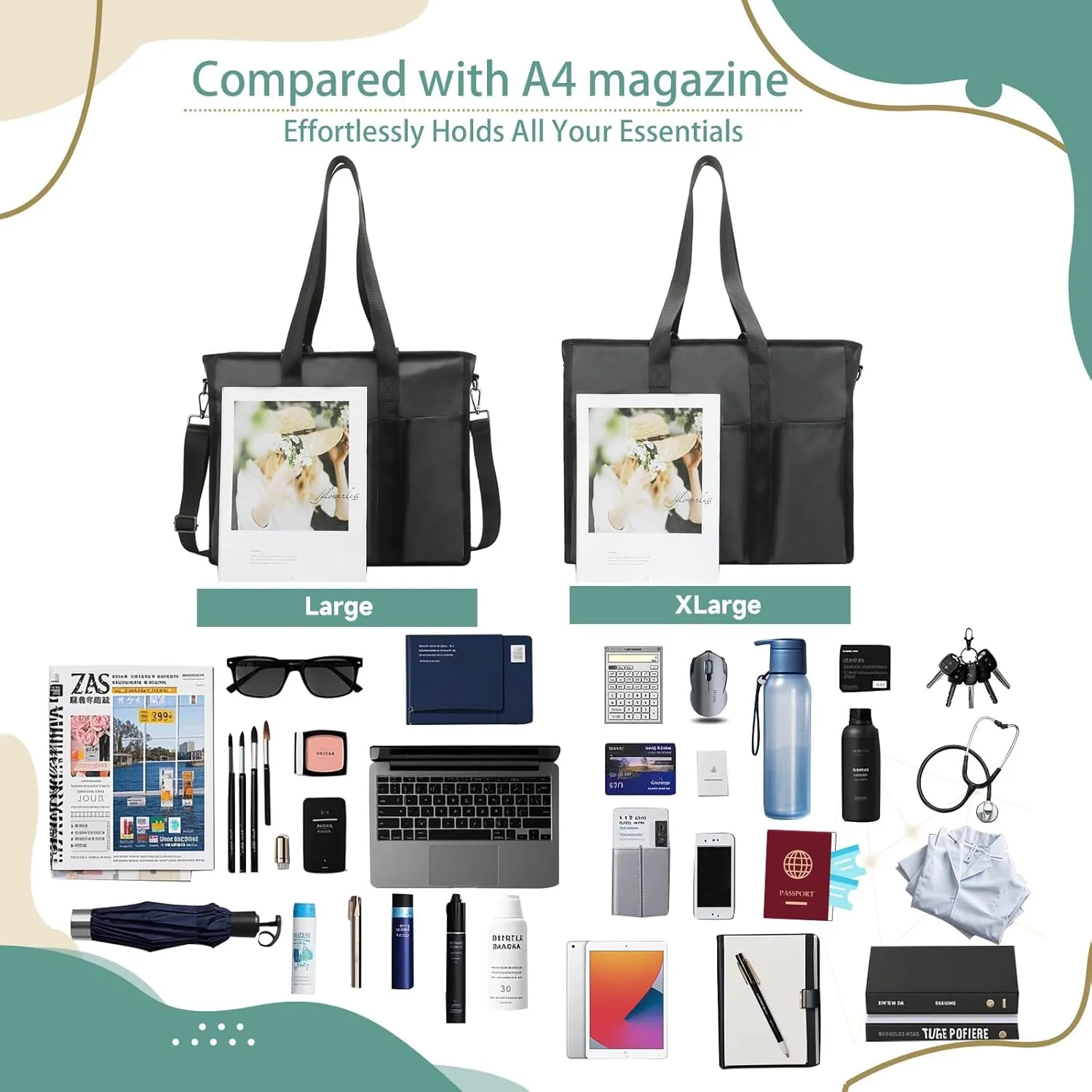 KEBEIXUAN Tote Bag for Women Work, Laptop Bag with Thick Bottom, Waterproof, 22 Pockets for Teacher, Nurse, Professionals
