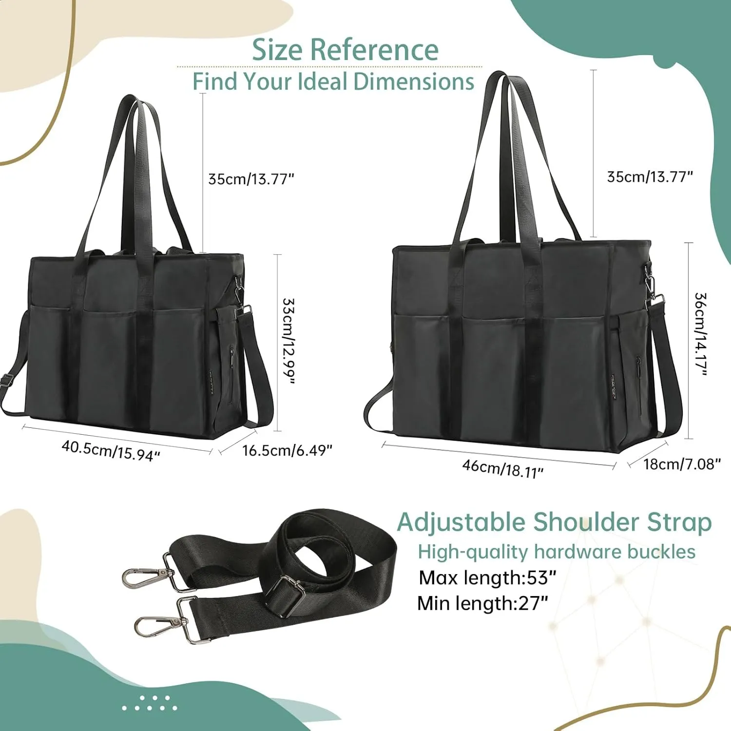 KEBEIXUAN Tote Bag for Women Work, Laptop Bag with Thick Bottom, Waterproof, 22 Pockets for Teacher, Nurse, Professionals