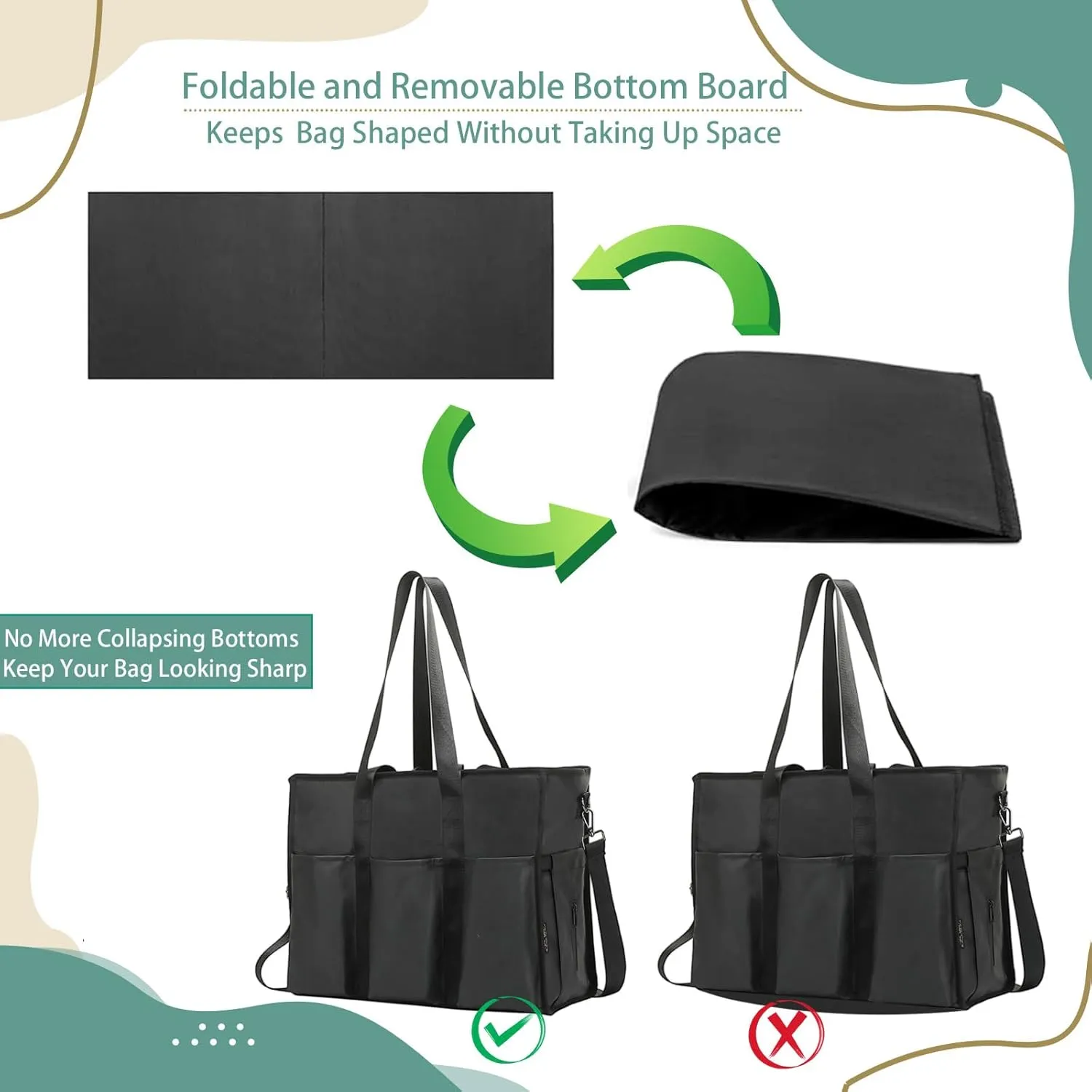 KEBEIXUAN Tote Bag for Women Work, Laptop Bag with Thick Bottom, Waterproof, 22 Pockets for Teacher, Nurse, Professionals