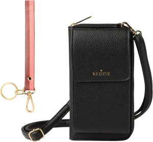 KEDZIE Eclipse Smartphone Crossbody Bag (Black) & Eclipse Vegan Leather Wristlet Key Chain Holder (Dirty Shirley)
