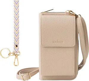 KEDZIE Eclipse Smartphone Crossbody Bag (Cream) & Eclipse Vegan Leather Wristlet Key Chain Holder (Golden Girl)