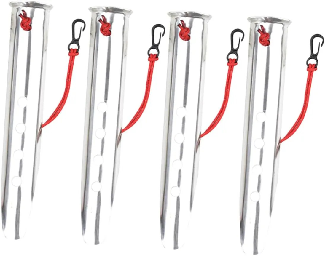 Kisangel 4pcs U-Shaped Aluminum Tent Nails for Snow Beach Heavy Duty Pegs for Camping Hiking and Outdoor Activities Silver for Loose Snow Conditions