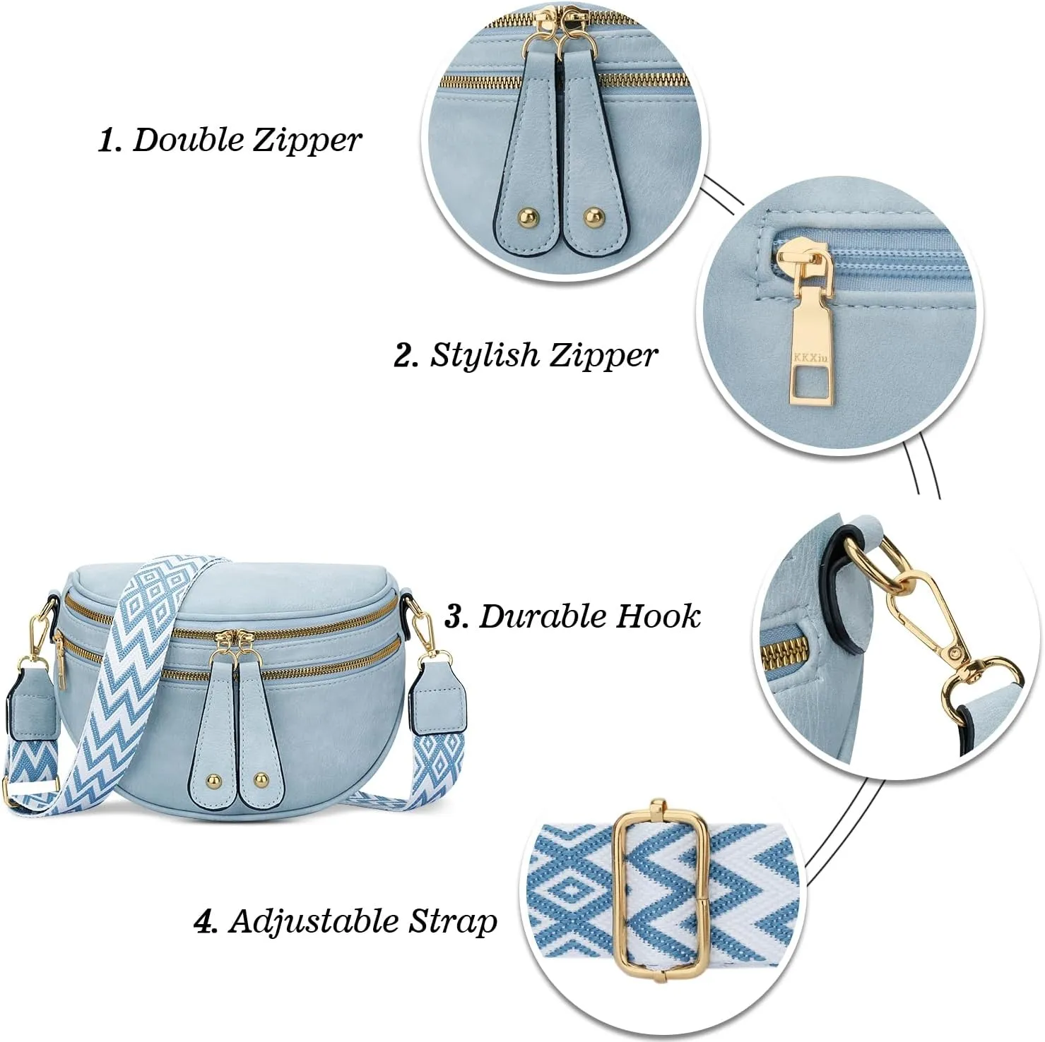 KKXIU Crossbody Sling Bag for Women Trendy Fanny Pack Vegan Leather Chest Bag