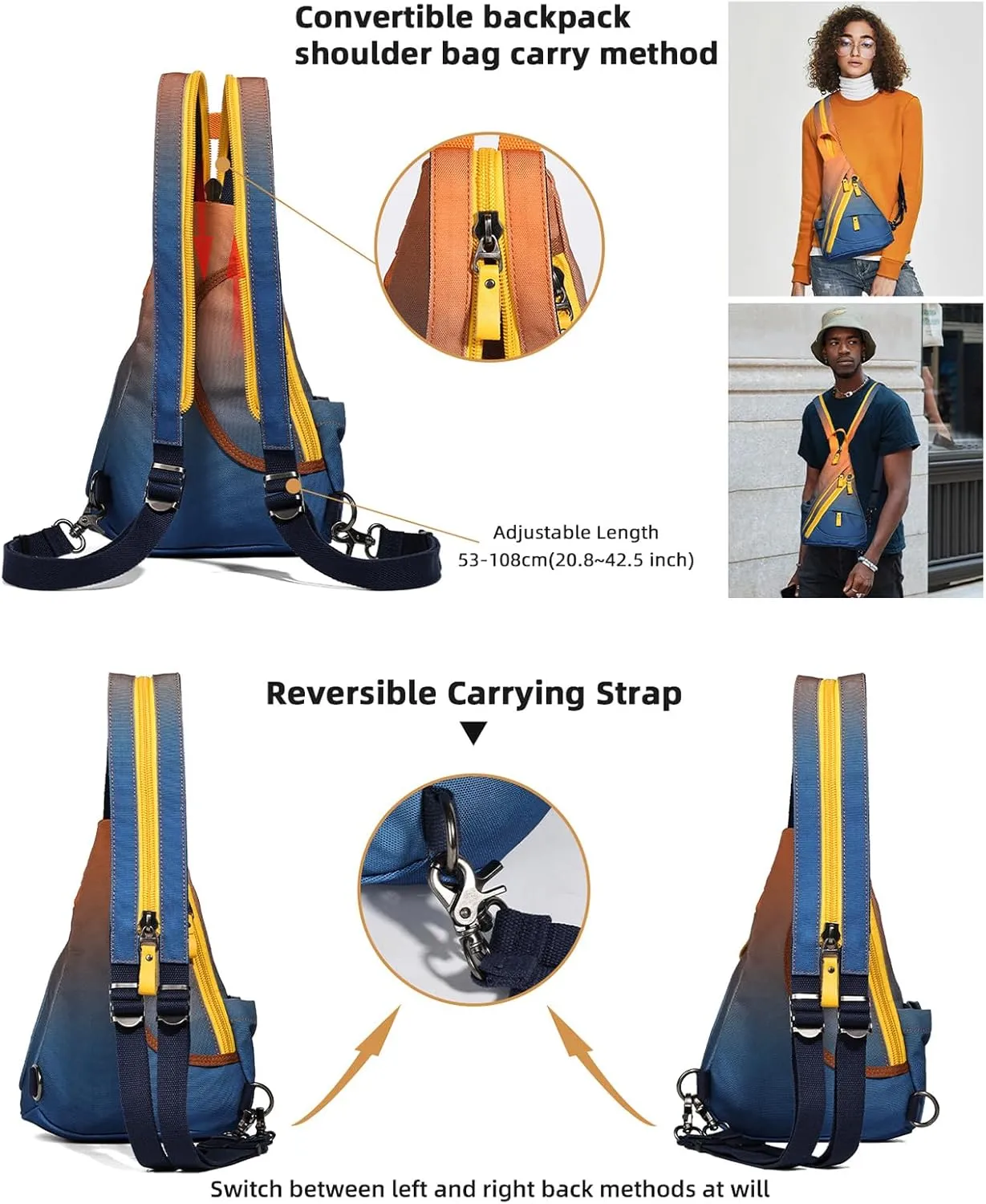 KL928 Sling Bag - Small Crossbody Backpack Shoulder Casual Daypack Rucksack for Men Women