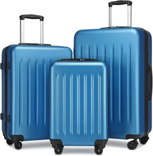 Kono Luggage Expandable(only 28") Suitcase Set 3Pcs   ABS Hardshell Suitcase with 360° Spinner Wheels, 20" 24" 28" Navy