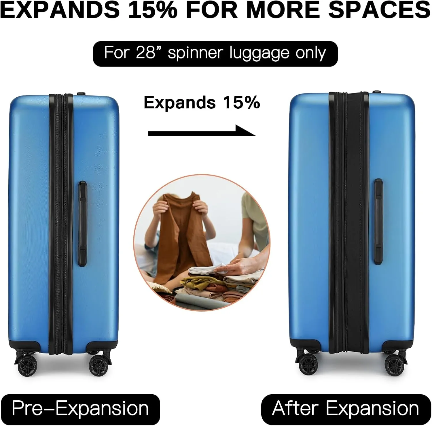 Kono Luggage Expandable(only 28") Suitcase Set 3Pcs   ABS Hardshell Suitcase with 360° Spinner Wheels, 20" 24" 28" Navy