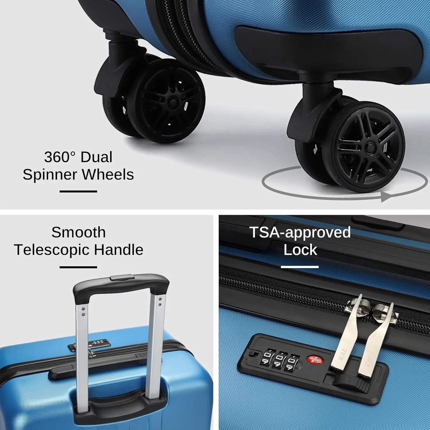 Kono Luggage Expandable(only 28") Suitcase Set 3Pcs   ABS Hardshell Suitcase with 360° Spinner Wheels, 20" 24" 28" Navy