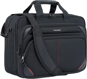 KROSER Laptop Bag 17.3 Inch Premium Laptop Briefcase, Expandable Water Repellent Laptop Shoulder Messenger Bag Durable Computer Case for Business/Travel/Men/Women (Black/Red)
