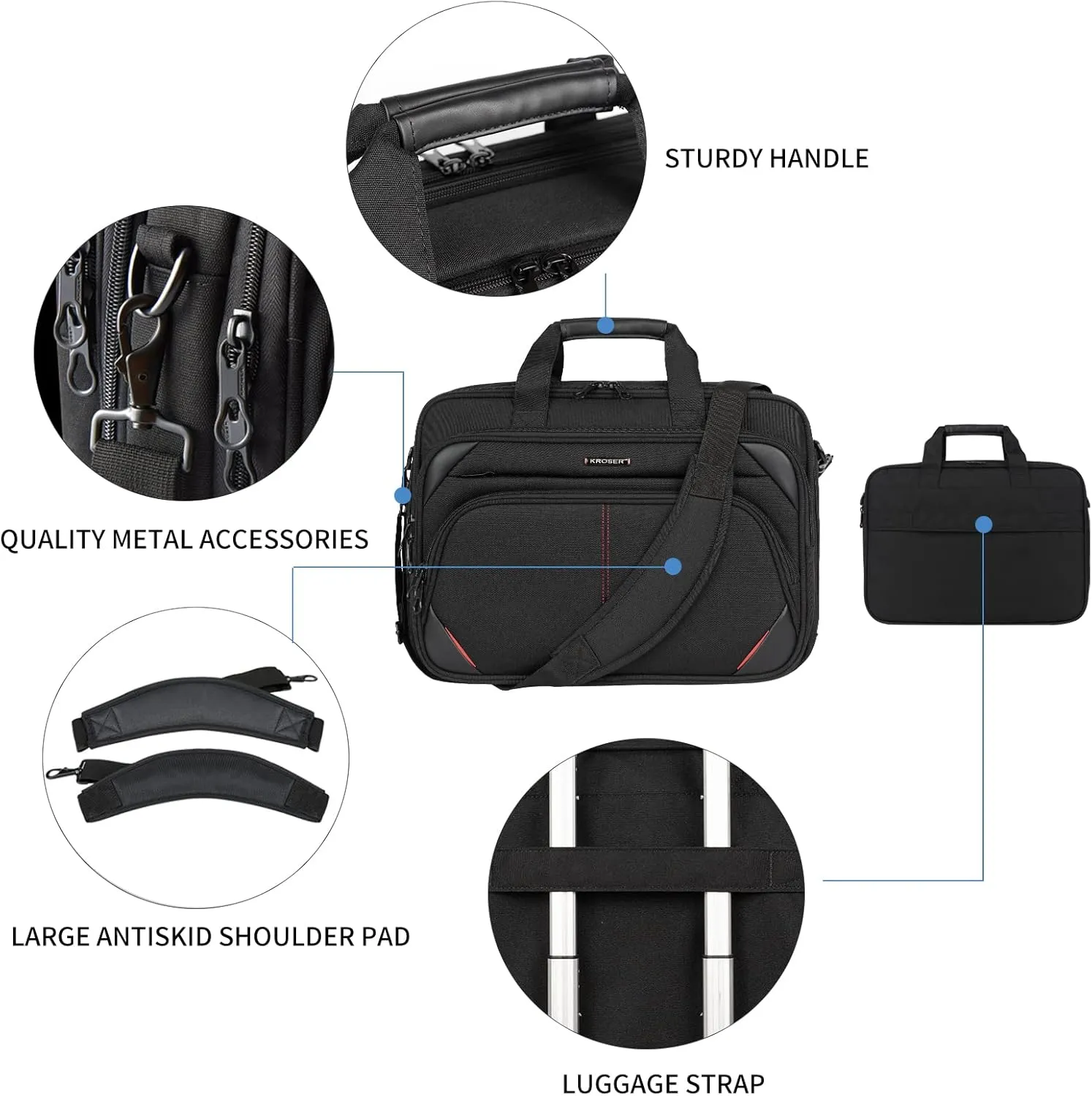 KROSER Laptop Bag 17.3 Inch Premium Laptop Briefcase, Expandable Water Repellent Laptop Shoulder Messenger Bag Durable Computer Case for Business/Travel/Men/Women (Black/Red)