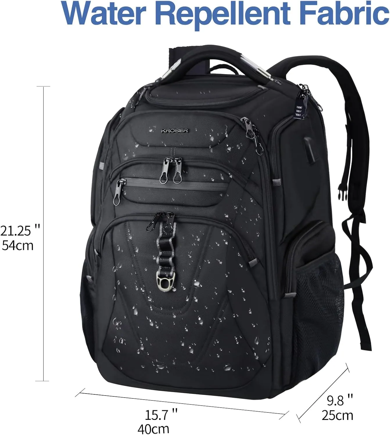 KROSER TSA Friendly Travel Laptop Backpack 18.4 inch XXXL Gaming Backpack Water-Repellent College Daypack Business Backpack with RFID Pockets & USB Port for Men/Women-Black