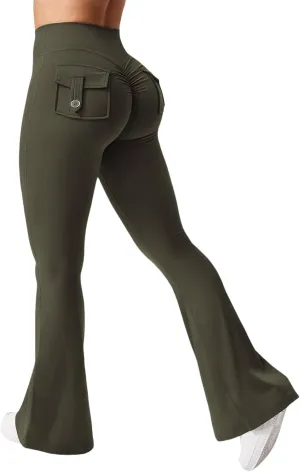 Kubbon Flare Leggings for Women Scrunch Butt Lifting Gym Yoga Pant Workout Leggings Casual Yoga Legging Trousers with Pockets