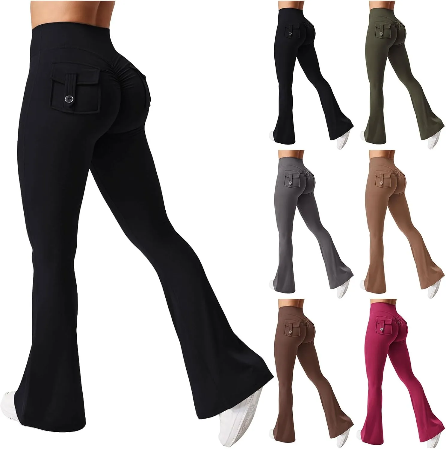 Kubbon Flare Leggings for Women Scrunch Butt Lifting Gym Yoga Pant Workout Leggings Casual Yoga Legging Trousers with Pockets