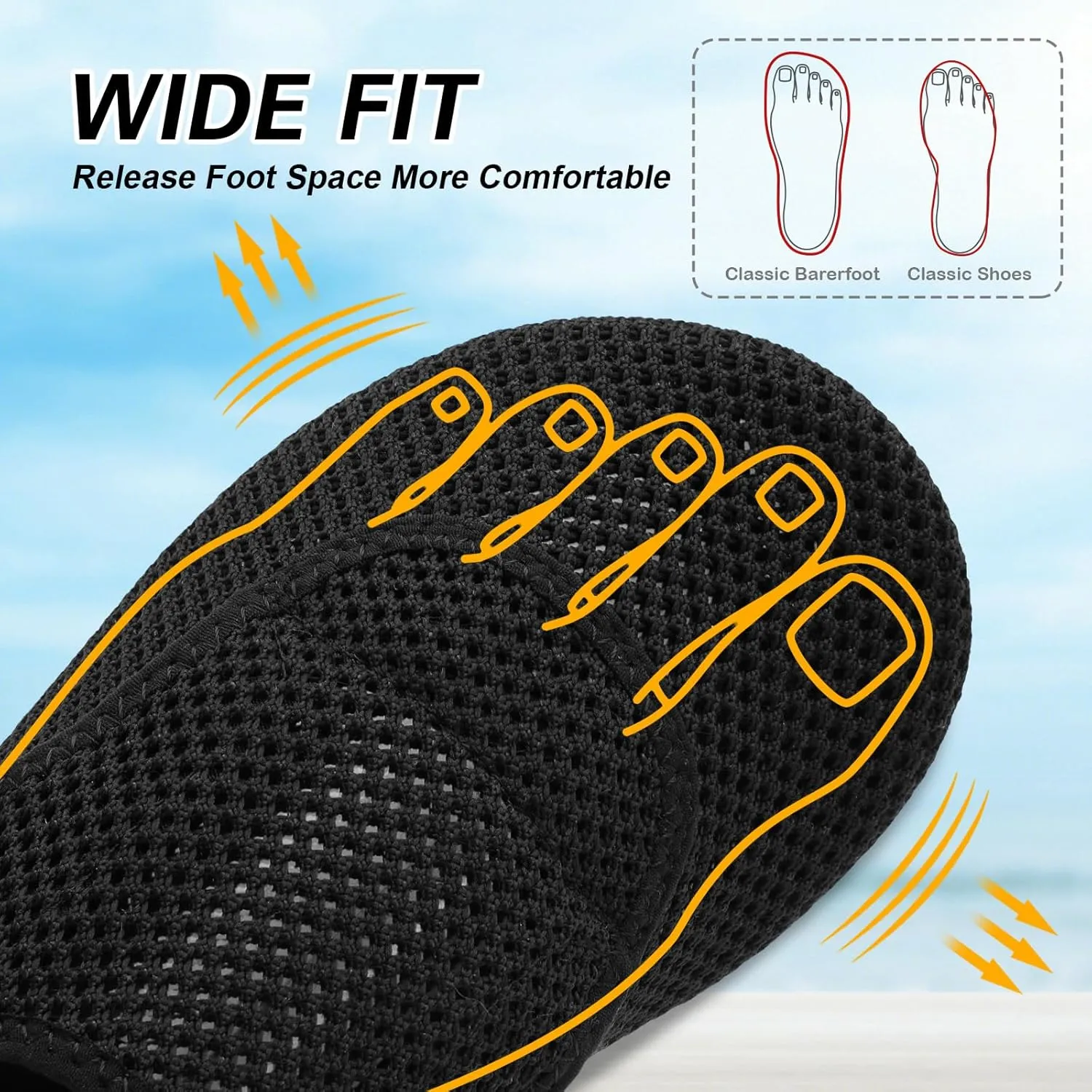 L-RUN Womens Mens Water Shoes Wide Toe Barefoot Swim Shoes for Beach Pool Sand Yoga Quick Dry Adluts Aqua Sock Non Slip