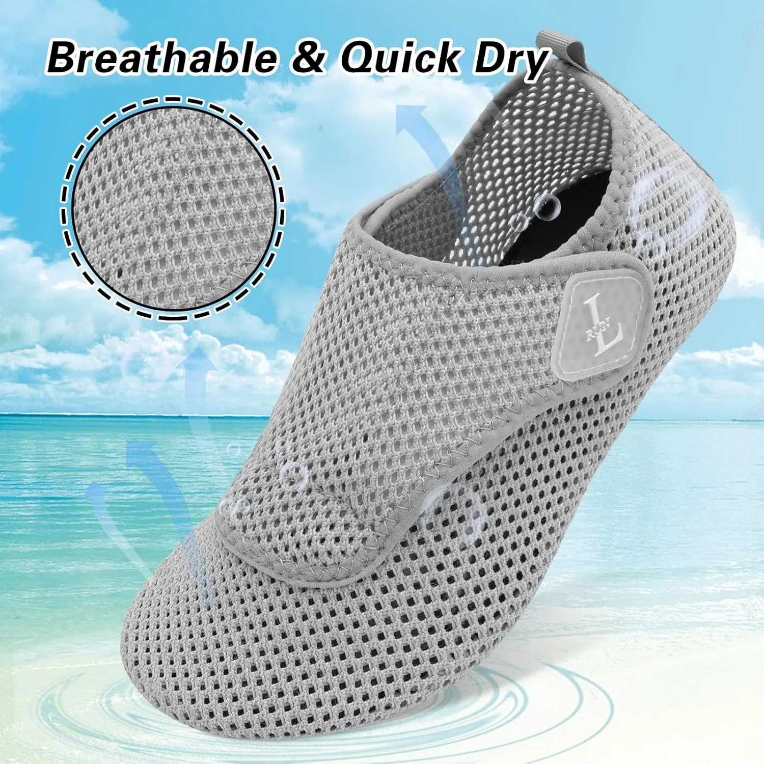 L-RUN Womens Mens Water Shoes Wide Toe Barefoot Swim Shoes for Beach Pool Sand Yoga Quick Dry Adluts Aqua Sock Non Slip
