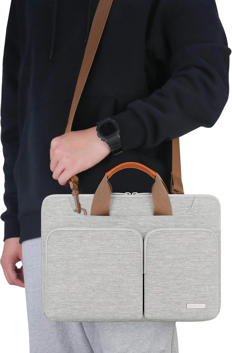 Lacdo 360° Protective Laptop Shoulder Bag for 15 inch New MacBook Air M4 A3241 2025, M3 A3114, M2 A2941 2024-2023, 15 inch MacBook Pro A1990 A1707, Dell XPS 15 Plus 2022-2020 Computer Case Bag, Gray