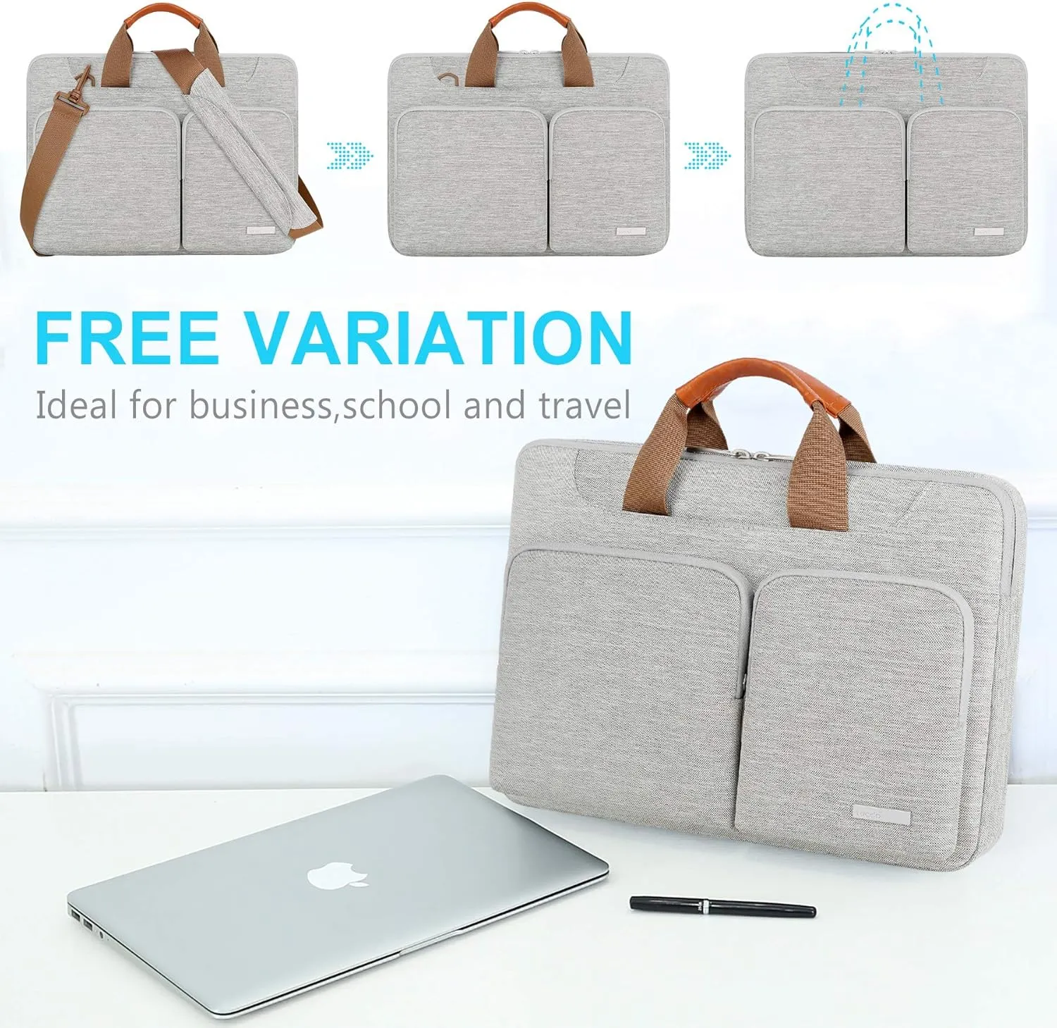 Lacdo 360° Protective Laptop Shoulder Bag for 15 inch New MacBook Air M4 A3241 2025, M3 A3114, M2 A2941 2024-2023, 15 inch MacBook Pro A1990 A1707, Dell XPS 15 Plus 2022-2020 Computer Case Bag, Gray