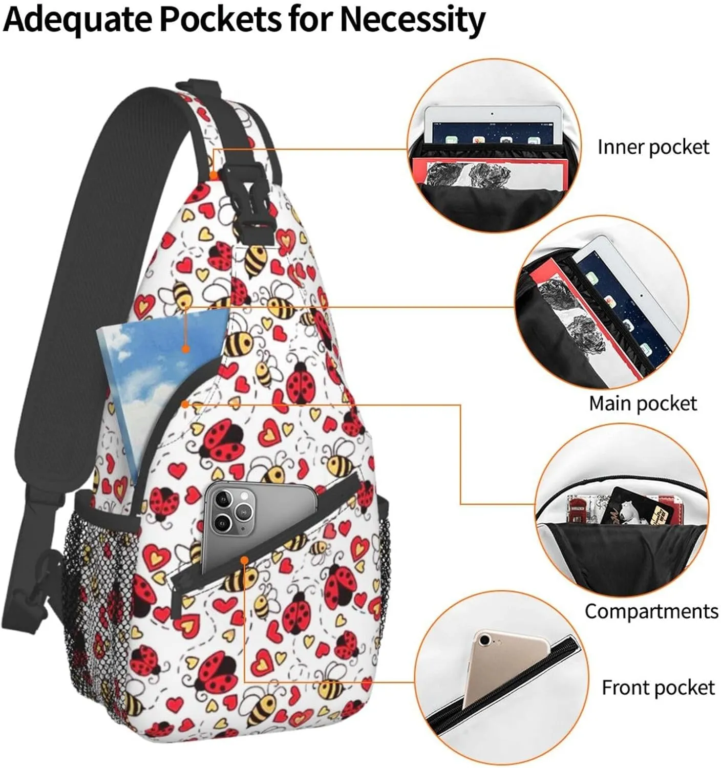 Ladybug Shoulder Bag Ladybird Sling Backpack Daypack Casual Backpack Hiking Bag Cute Backpack Bag