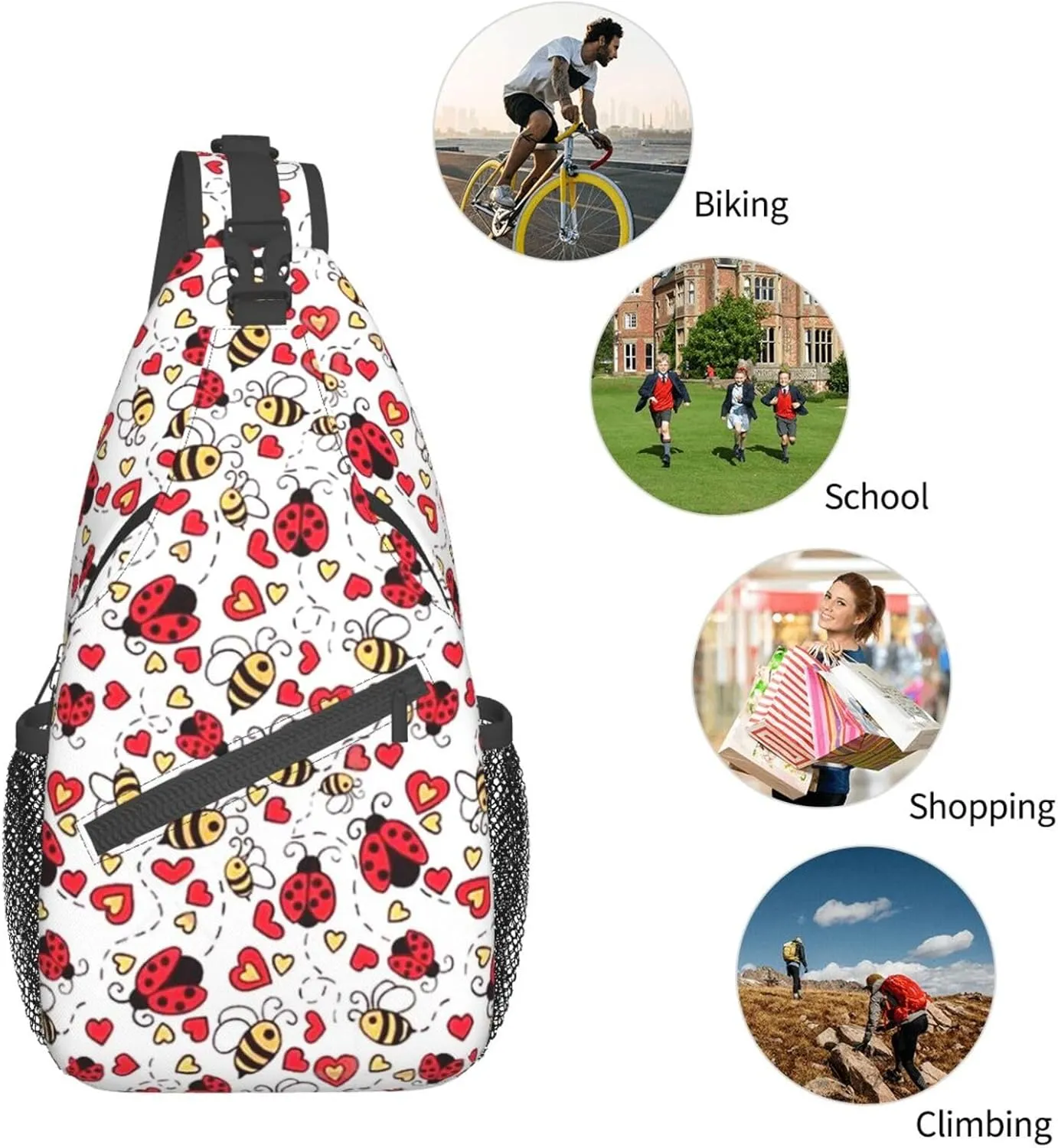 Ladybug Shoulder Bag Ladybird Sling Backpack Daypack Casual Backpack Hiking Bag Cute Backpack Bag