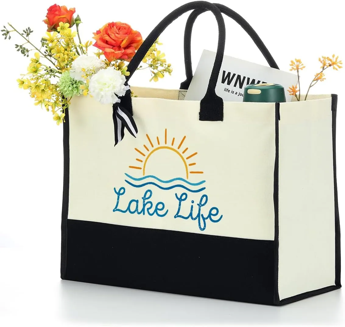 Lake Life Tote Bag for Women Waterproof Personalized Beach Bag Canvas Bag Funny Lake Girls Bag Trip Gifts