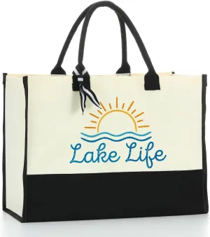 Lake Life Tote Bag for Women Waterproof Personalized Beach Bag Canvas Bag Funny Lake Girls Bag Trip Gifts