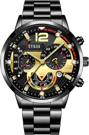 Lancardo Men Big Dial Watch: Black Analog Quartz Luminous Hands Large Face Stainless Steel Link Strap Business Casual Watches