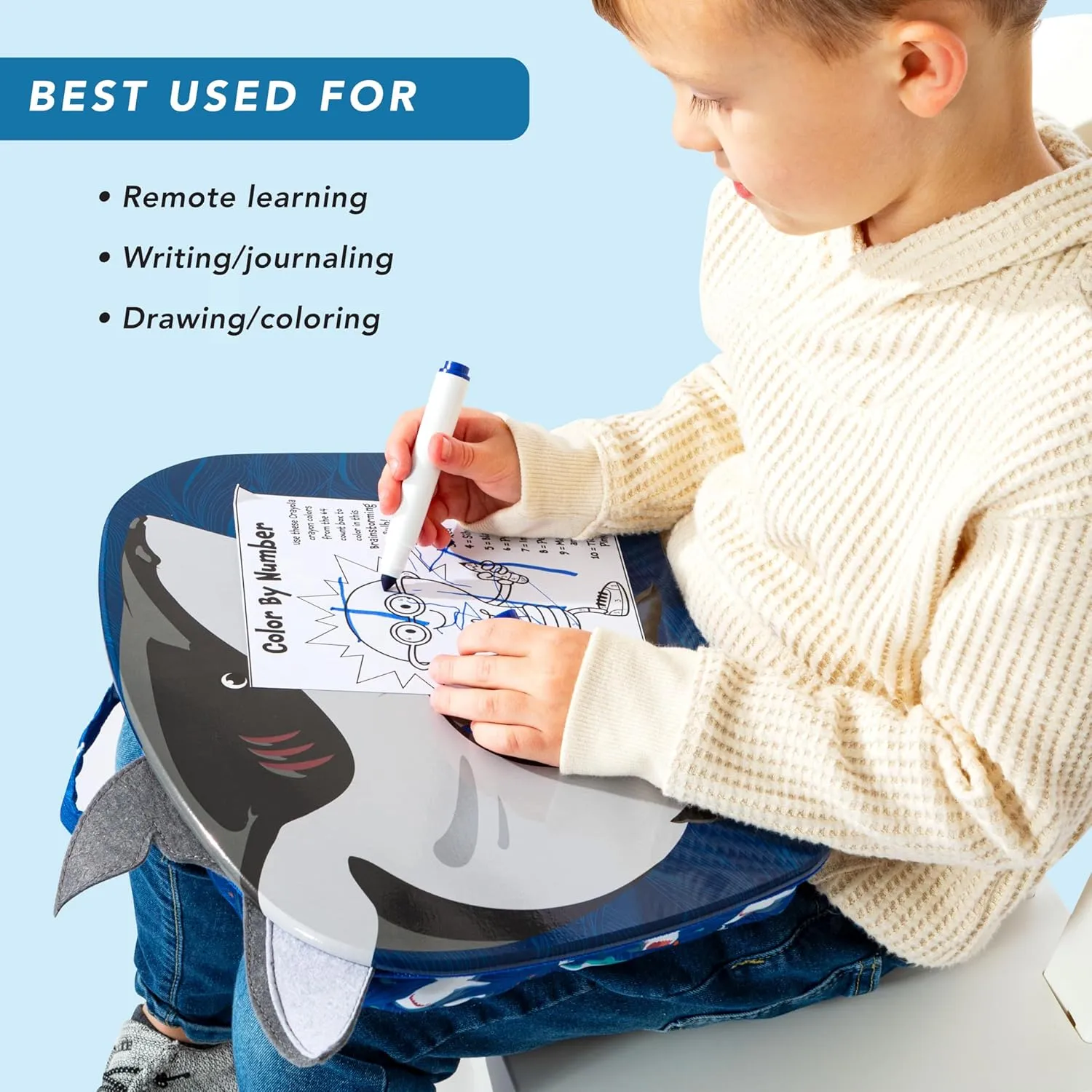 LAPGEAR Lap Pets Lap Desk for Lil' Kids - Shark - Fits up to 11.6 Inch Laptops - Style No. 46753