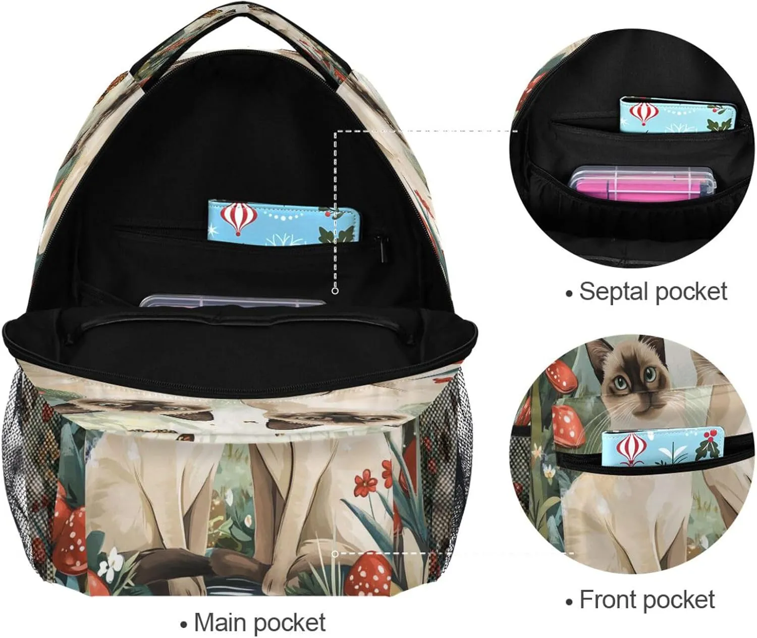 Laptop Backpack for Men and Women Fashion Business Work Bag with Chest Strap for Travel Trip Cartoon Tonkinese Cats A River