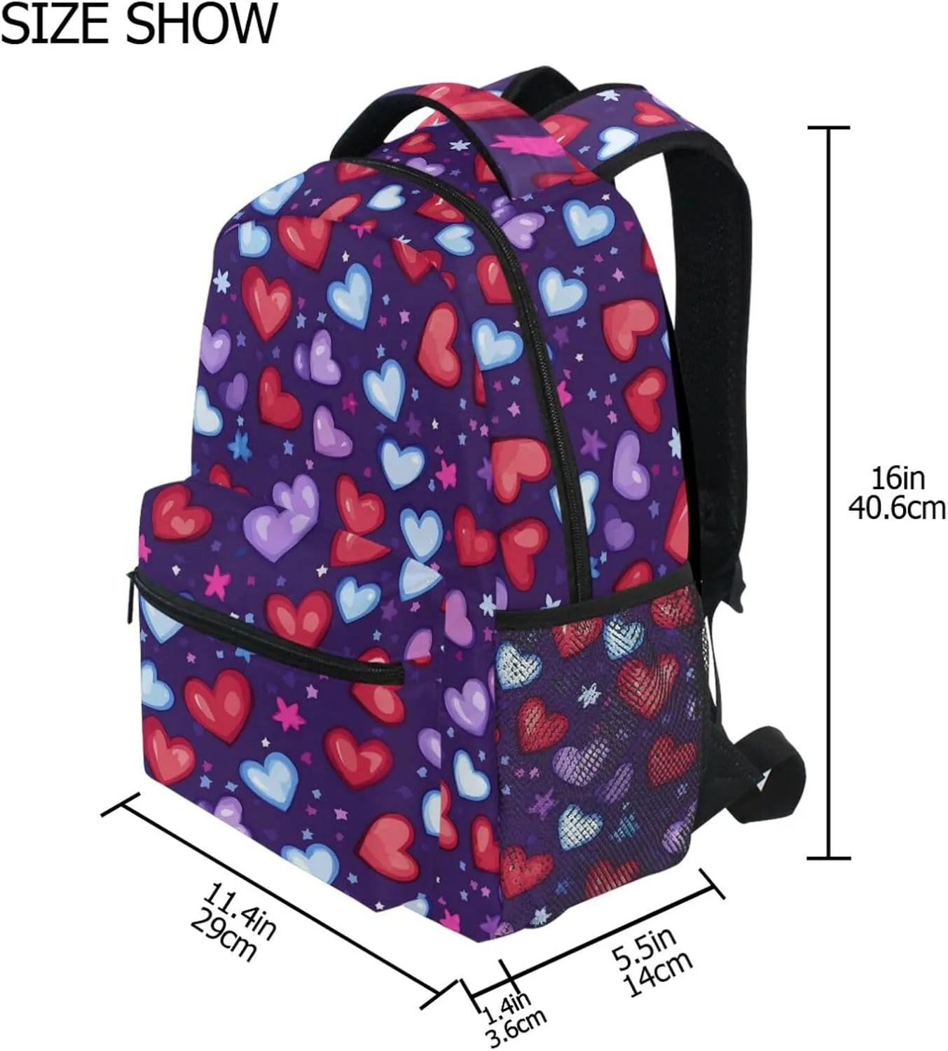 Laptop Backpack for Teenager Waterproof College School Computer Bag with Chest Strap for Travel Trip Purple Heart Day Red and Blue Stars