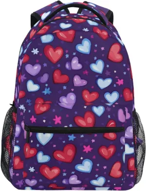 Laptop Backpack for Teenager Waterproof College School Computer Bag with Chest Strap for Travel Trip Purple Heart Day Red and Blue Stars