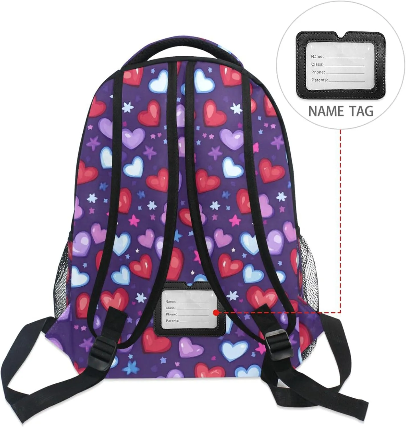 Laptop Backpack for Teenager Waterproof College School Computer Bag with Chest Strap for Travel Trip Purple Heart Day Red and Blue Stars