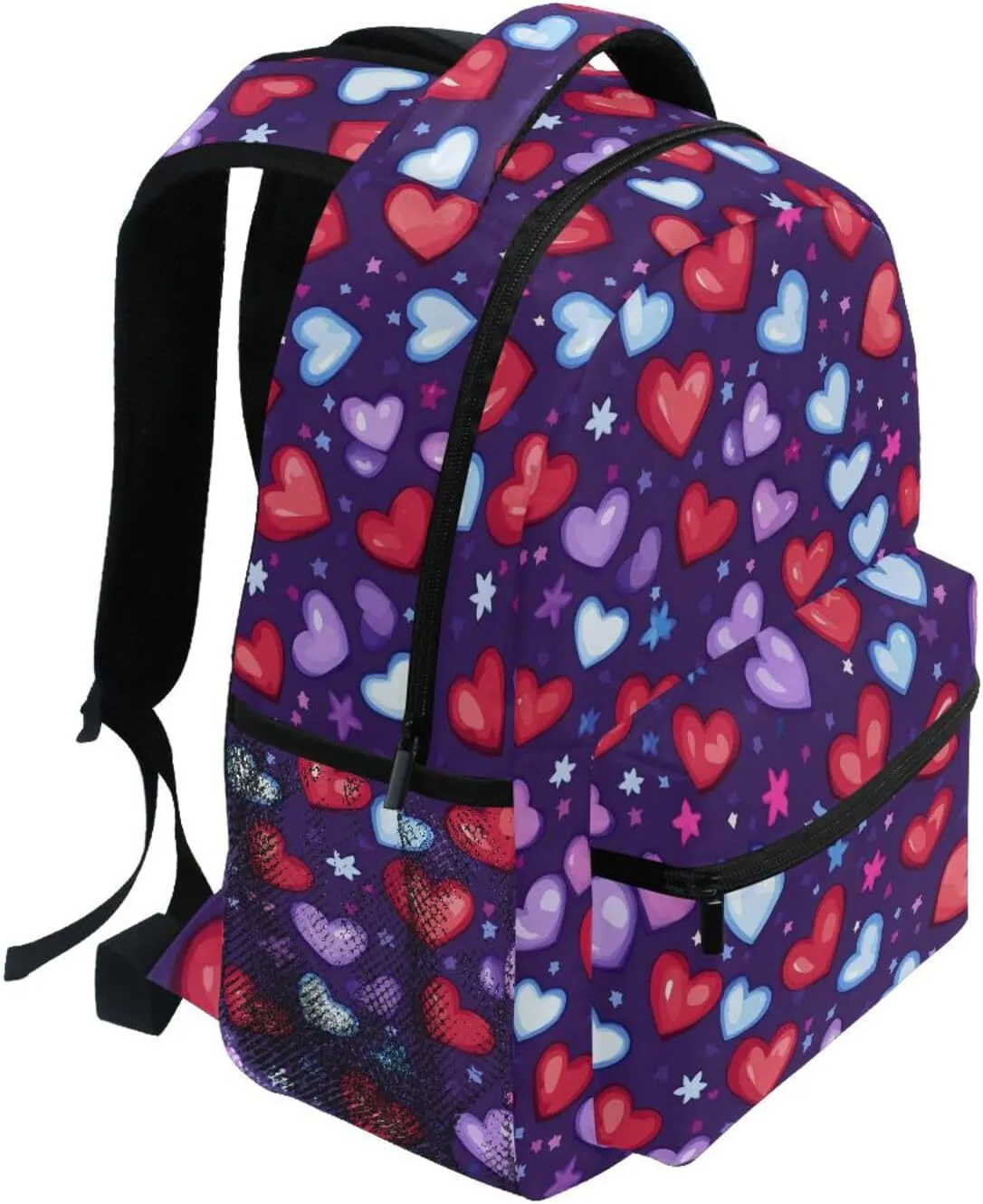 Laptop Backpack for Teenager Waterproof College School Computer Bag with Chest Strap for Travel Trip Purple Heart Day Red and Blue Stars