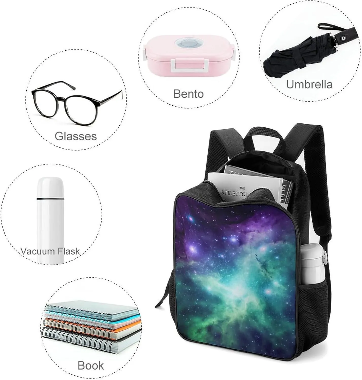 Laptop Backpack for Travel Daypack Green Blue Purple Galaxy Computer Bag Work Back Pack Laptop Bag Casual Nurse Bag
