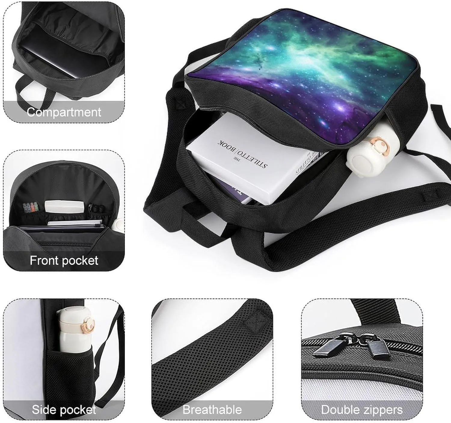 Laptop Backpack for Travel Daypack Green Blue Purple Galaxy Computer Bag Work Back Pack Laptop Bag Casual Nurse Bag