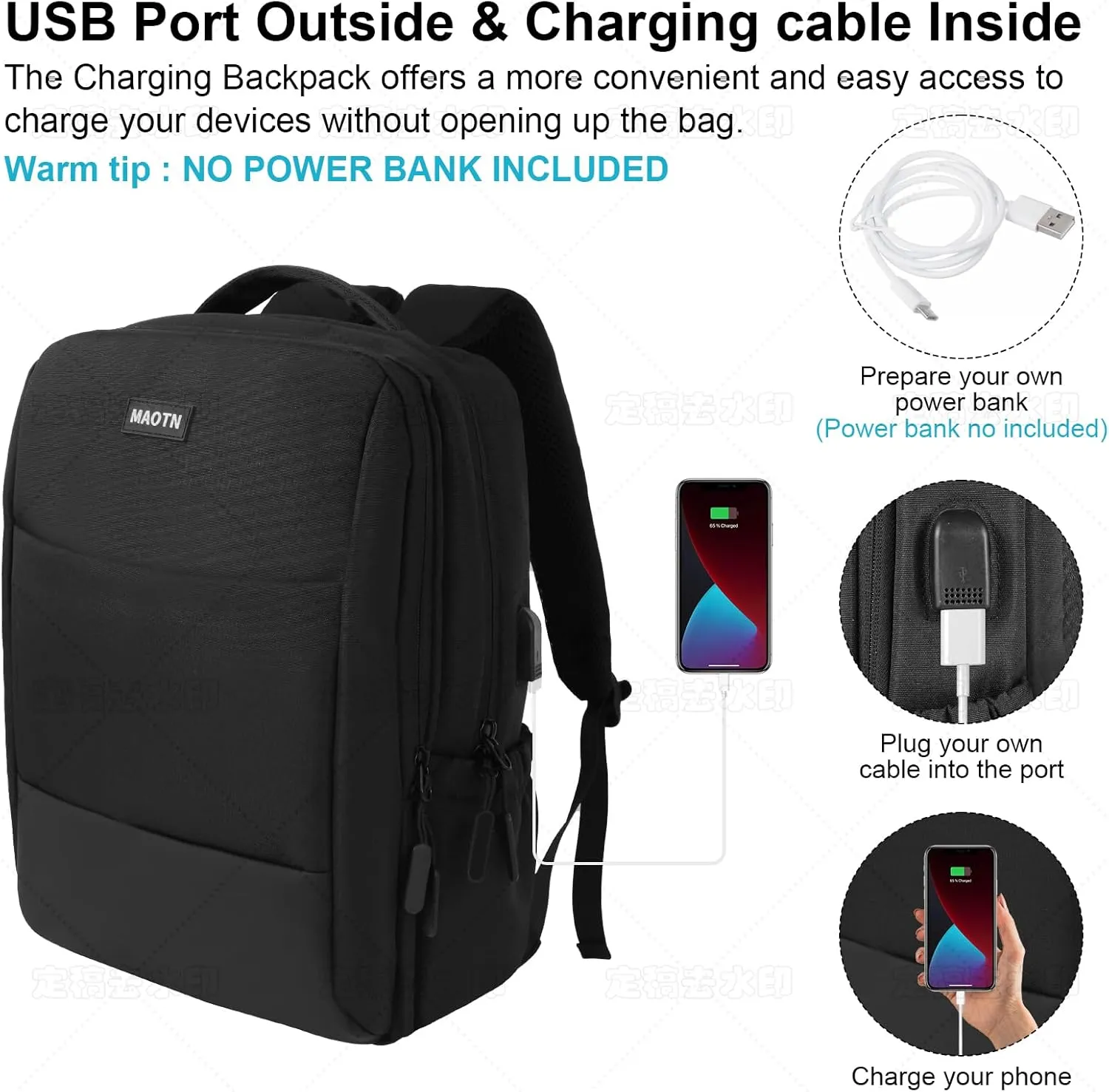 Laptop Backpack15.6 Inch Anti Theft with USB Charging Port, Waterproof Business Computer Bag for Men Airline Approved (Black)