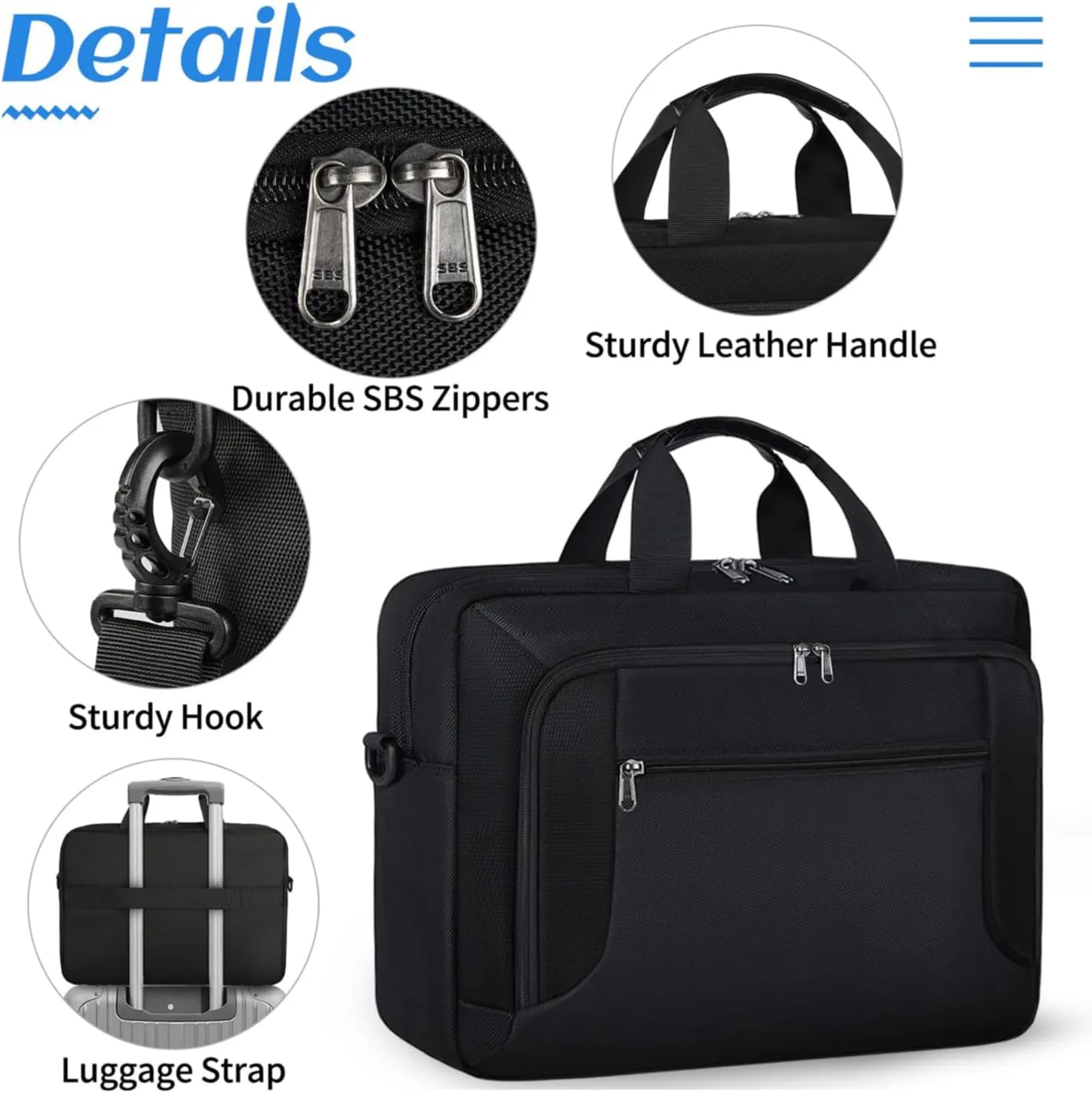 Laptop Bag 15.6 Inch Laptop Briefcase Computer Bag for Men Women Waterproof Business Office Work Large Laptop Case 15.6 Inch Adjustable Shoulder Messenger Bag Black